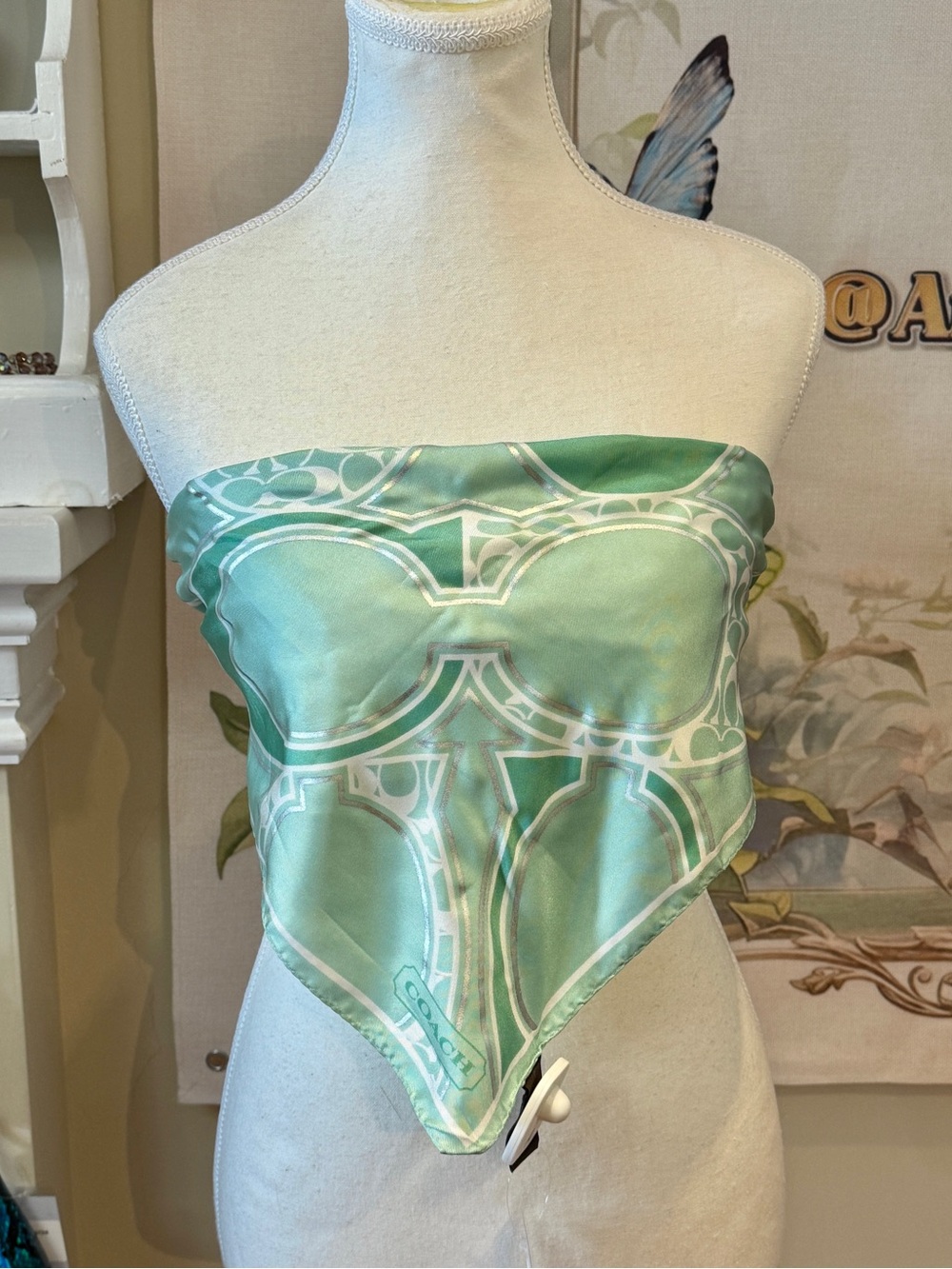 Coach Mint Green Silk Bandana Bandeau scarf